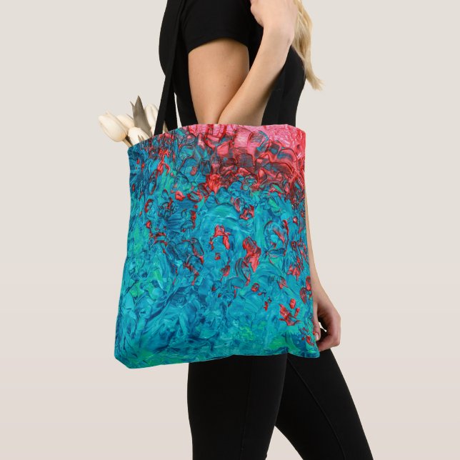 Artsy Neon Orange Teal Green Acrylic Painting Tote Bag (Close Up)
