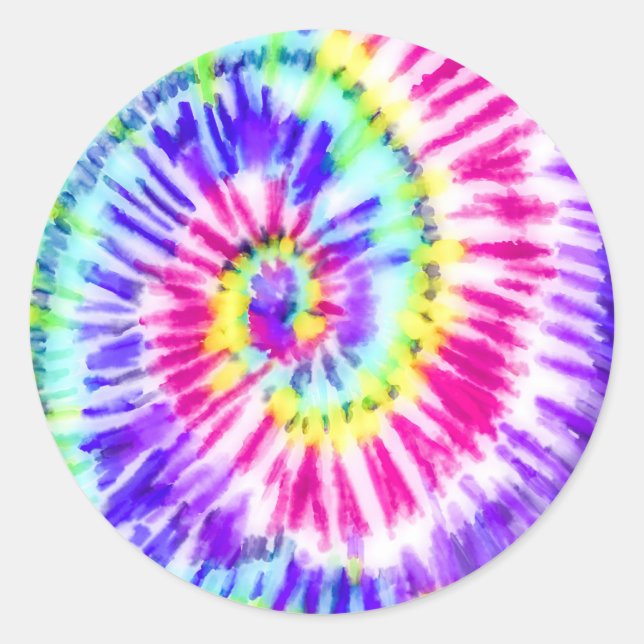 Artsy Neon Rainbow Tie Dye Watercolor Pattern Classic Round Sticker (Front)
