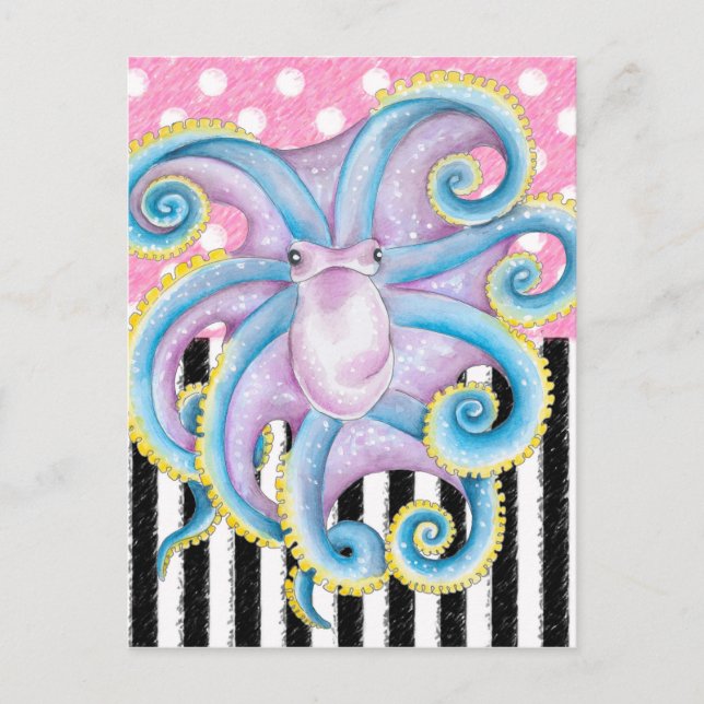 Artsy Octopus Pink Postcard (Front)