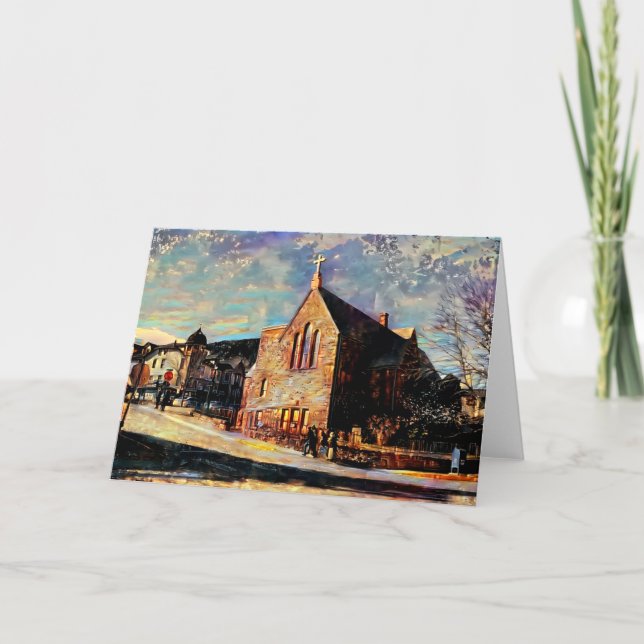 Artsy Old City Church Twilight Note Card (Front)