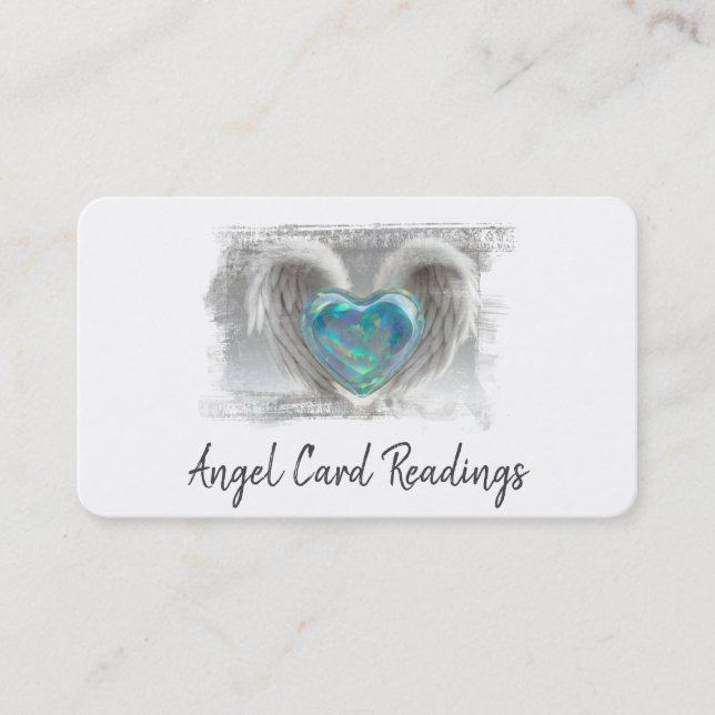 *~* Artsy Opal Heart Angel Wings AP78 QR Business Card (Front)