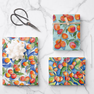 Artsy Orange Apricots Fruits Watercolor Pattern Wrapping Paper Sheet
