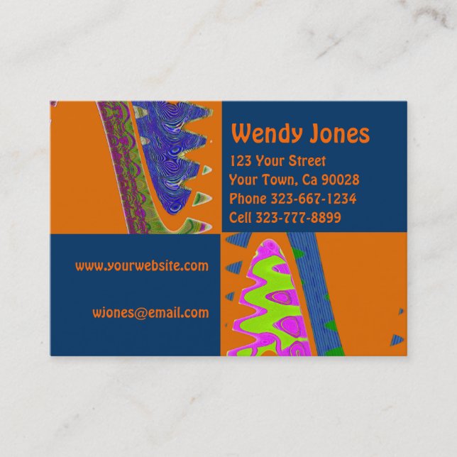 Artsy orange blue business card (Front)