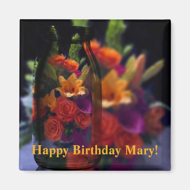 Artsy Orange Floral Refraction Magnet (Front)