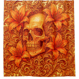 Artsy Orange Skull Design Shower Curtain