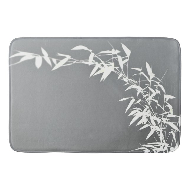 Artsy Oriental Zen Bamboo Shrub Grey & White Bath Mat (Front)