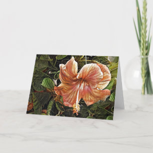 Artsy Peach Hibiscus Art Note Card