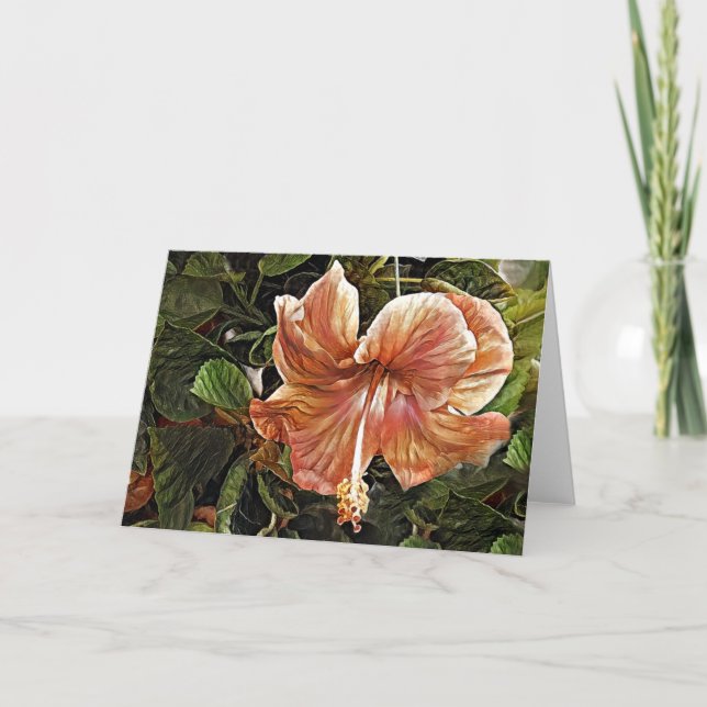 Artsy Peach Hibiscus Art Note Card (Front)