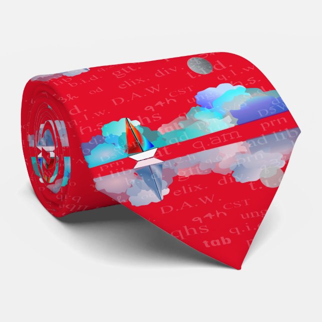 Artsy Pharmacist's Sailboat Tie Red (Rolled)