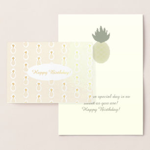 Artsy Pineapple Pattern Birthday Gold Foil Card