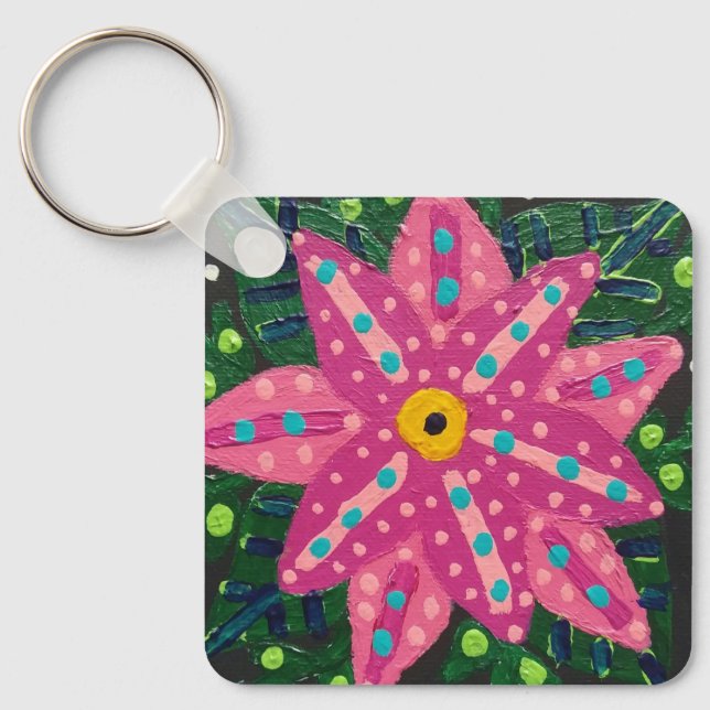 Artsy Pink Flower Key Ring (Front)