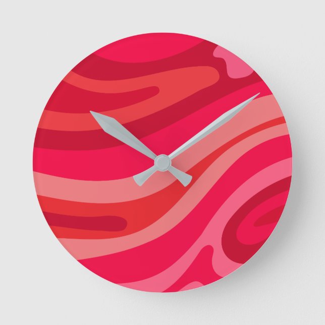 Artsy Pink Red Pattern Round Clock (Front)