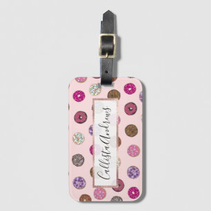 Artsy Pink Sprinkle Doughnuts Watercolor Pattern Luggage Tag