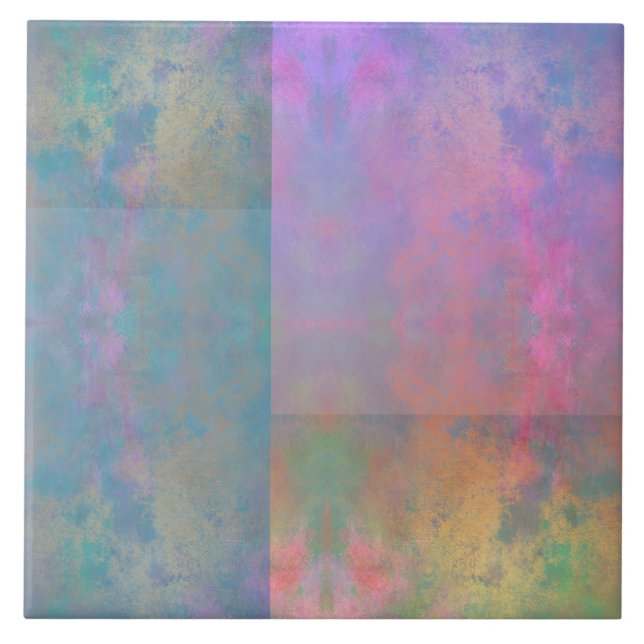 Artsy pink teal green orange pattern ceramic tile (Front)