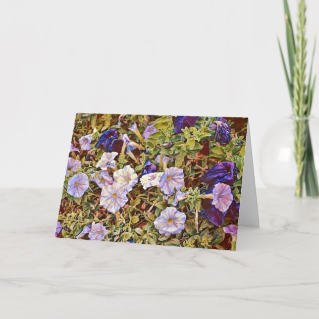 Artsy Pretty Purple Petunias Art Note Card (Front)