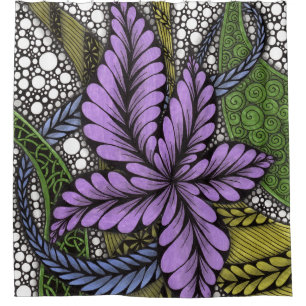 Artsy Purple Floral Zentangle Shower Curtain - Whi