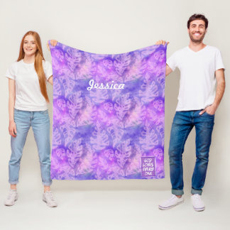 Artsy purple leaves batik God loves every1 custom Fleece Blanket