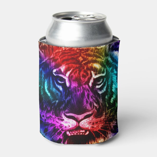 Artsy Rainbow Tiger Can Cooler (Can Front)