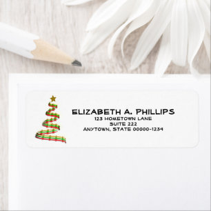 Artsy Red, Green and Gold Christmas Tree Return Address Label