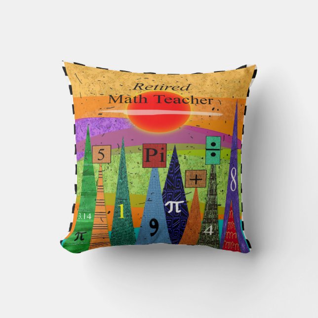 Artsy Retired Math Teacher Pillow "Numbers Forest" (Front)