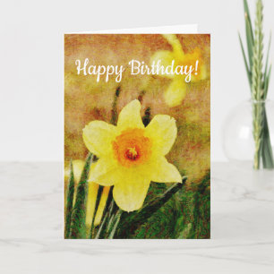 Artsy Rustic Painted Daffodil Birthday Card