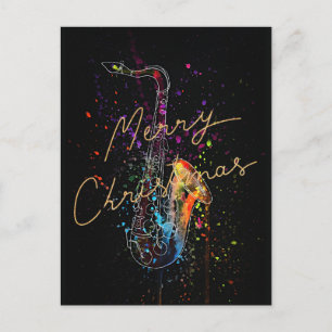 Artsy Saxophone, Merry Christmas, Postcard
