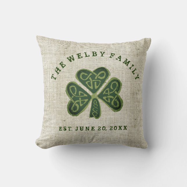 Artsy Shamrock Irish Family Est. Date Personalised Cushion (Front)