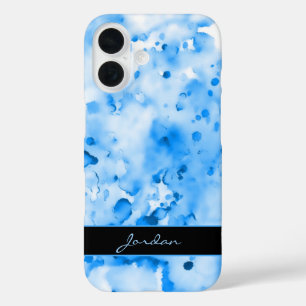 Artsy Sky Blue Watercolor Paint Splatters w/ Name iPhone 16 Case