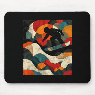 Artsy Snowboarder On Abstract Art Snowboarding Mouse Pad