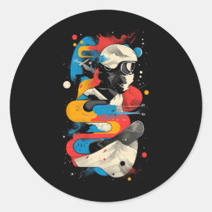 Artsy Snowboarder On Abstract Men Women Snowboardi Classic Round Sticker