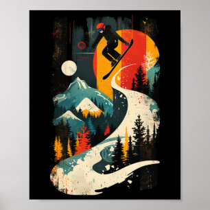 Artsy Snowboarder On Abstract Men Women Snowboardi Poster