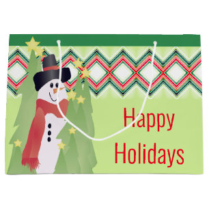 Artsy Snowman Designed Large Gift Bag