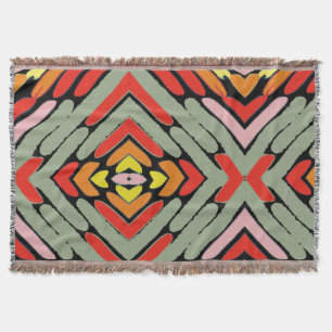 Artsy Southwestern Green Red Black Pattern Throw Blanket
