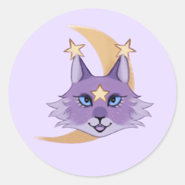 Artsy Star Cat Whimsigoth Classic Round Sticker (Front)