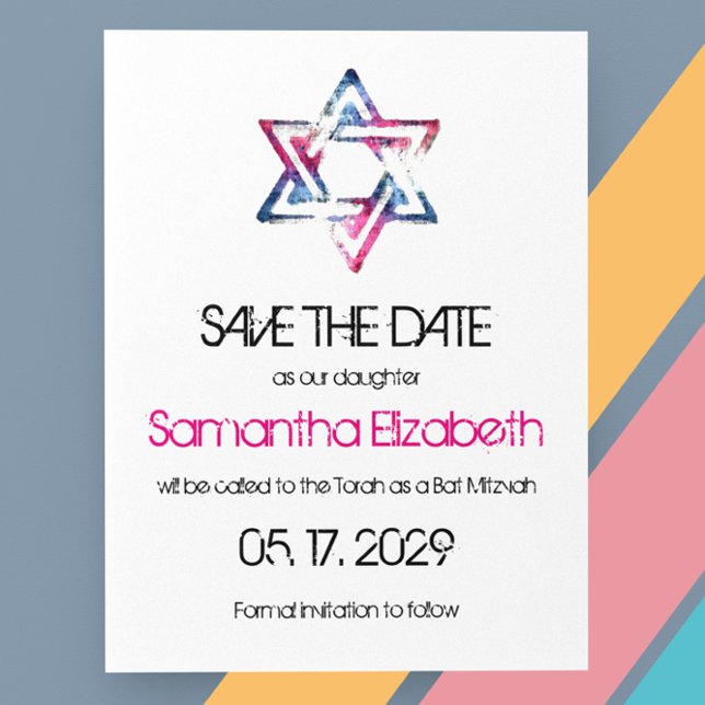 Artsy Star of David Bar Bat Mitzvah Save The Date Announcement Postcard (Creator Uploaded)