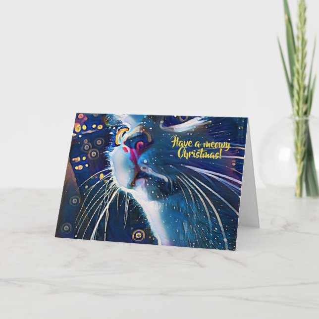 Artsy Starry Night Style Cat Art Meowy Christmas Holiday Card (Front)