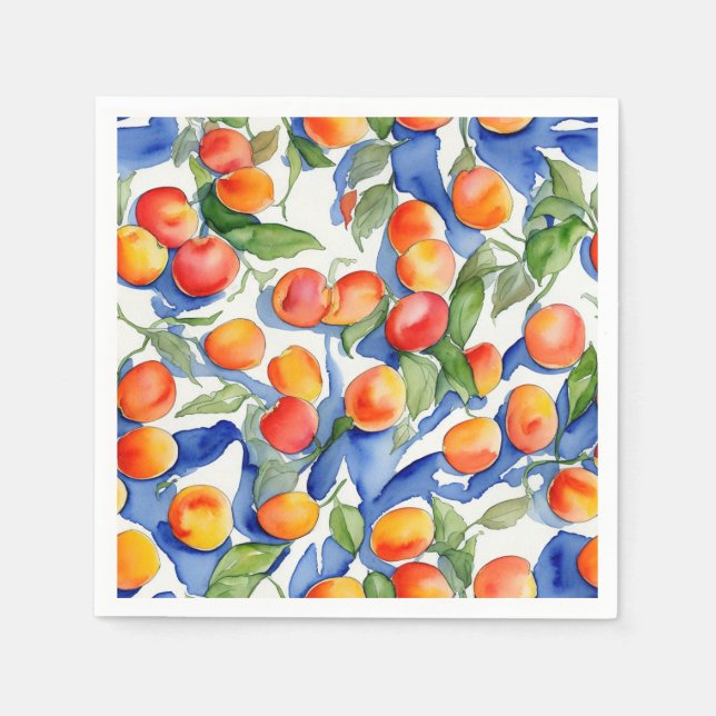 Artsy Summer Apricots Fruits Watercolor Pattern Napkin (Front)