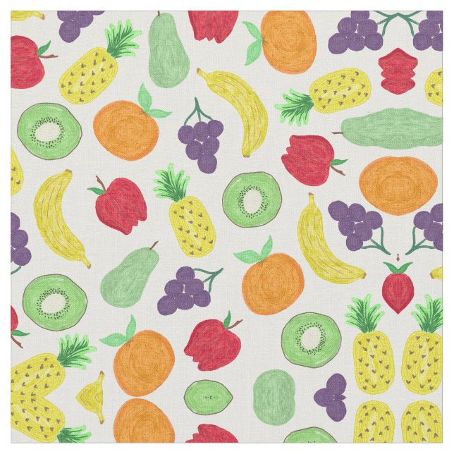Artsy Summer Colourful Acrylic Fruit Pattern Fabric (Close Up)