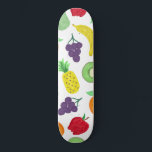 Artsy Summer Colourful Acrylic Fruit Pattern Skateboard<br><div class="desc">This artsy and unique pattern is perfect for the summer season. It depicts a bright and vibrant colourful acrylic painted fruit pattern including pears, apples, bananas, oranges, grapes, and kiwi on top of a simple white background. It's modern, cool, and a playful foodie print. ***IMPORTANT DESIGN NOTE: For any custom...</div>