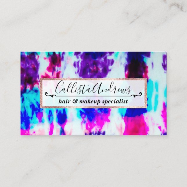 Artsy Summer Pink Blue Colourful Tie Dye Pattern Business Card (Front)