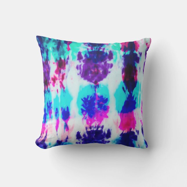 Artsy Summer Pink Blue Colourful Tie Dye Pattern Cushion (Front)