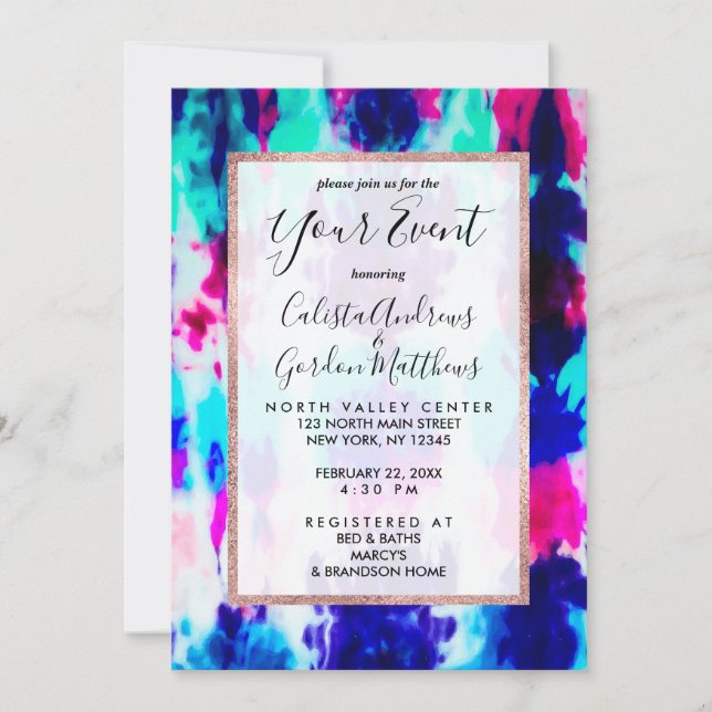 Artsy Summer Pink Blue Colourful Tie Dye Pattern Invitation (Front)
