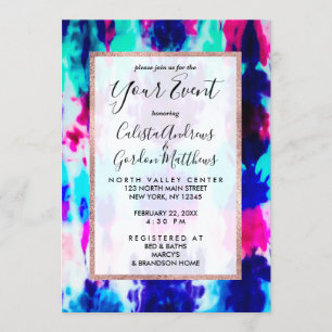 Artsy Summer Pink Blue Colourful Tie Dye Pattern Invitation