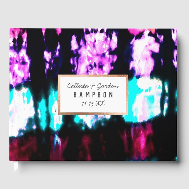 Artsy Summer Teal Black Colourful Tie Dye Pattern Guest Book (Front)