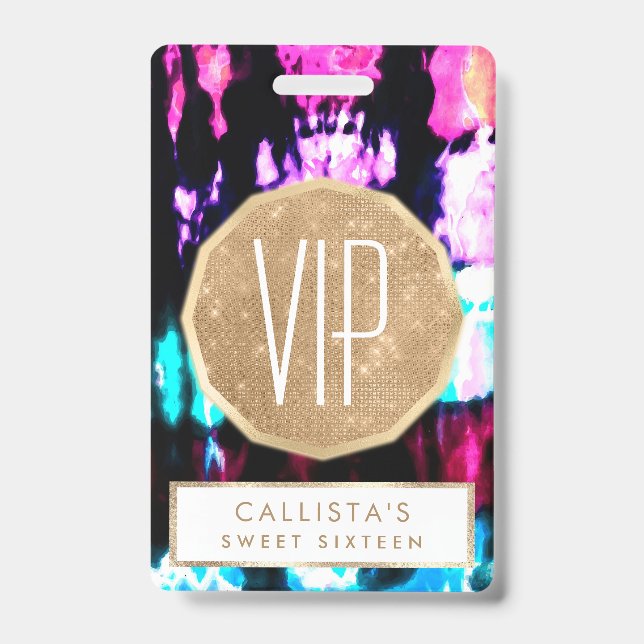 Artsy Summer Teal Black Colourful Tie Dye Pattern ID Badge (Front)