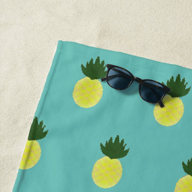 Artsy Summertime Pineapple Pattern Beach Towel (In Situ)