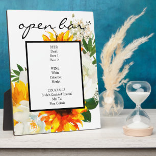 Artsy Sunflower White Floral Bar Sign Easel Plaque
