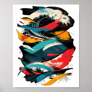 Artsy Surfer On Abstract Men Women Surfing  Poster