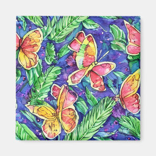 Artsy Swedish hand painted butterflies Purple Pink Magnet