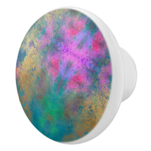 Artsy teal pink green faux golden pattern ceramic knob